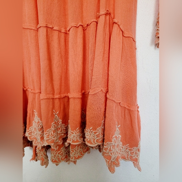 Z&L Europe Deja 100% Viscose Elegant Coral Off-Shoulder Embroidered Dress Large - Picture 6 of 16